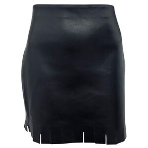 NANUSHKA BLACK SAIGE FRINGED REGENERATED LEATHER MINI SKIRT